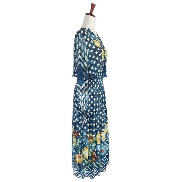 JOHNNY WAS Ciaga Mixed-Print Maxi Coverup Dress Blue Floral Geometric Size S - Picture 6 of 11